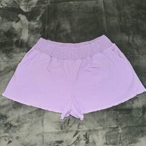 Wild Fable Shorts Women's Large Purple Smocked Elastic Waist Stretch Frayed Hem